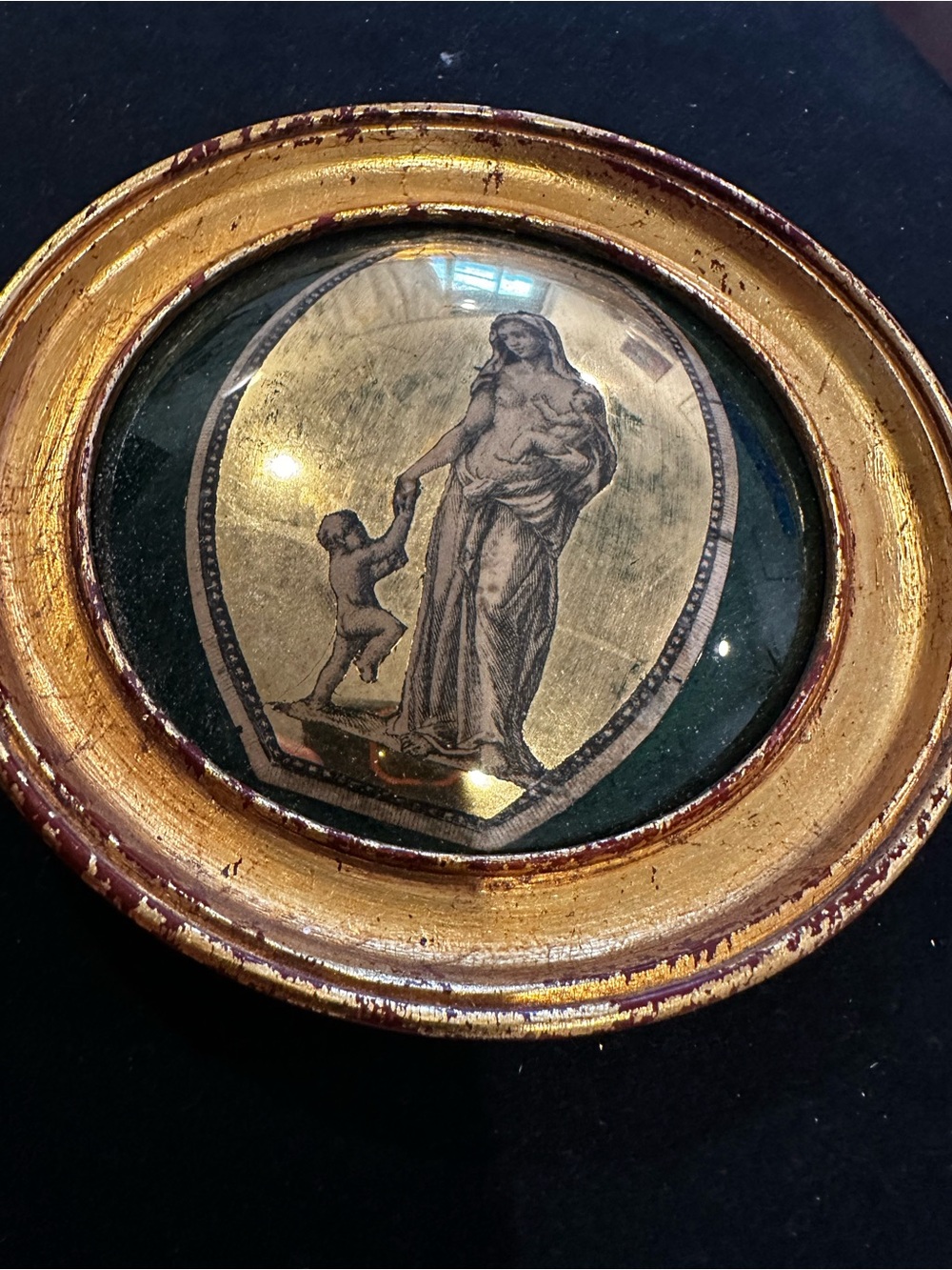 Antique Gold Round Wall Plaque with Mother and Child